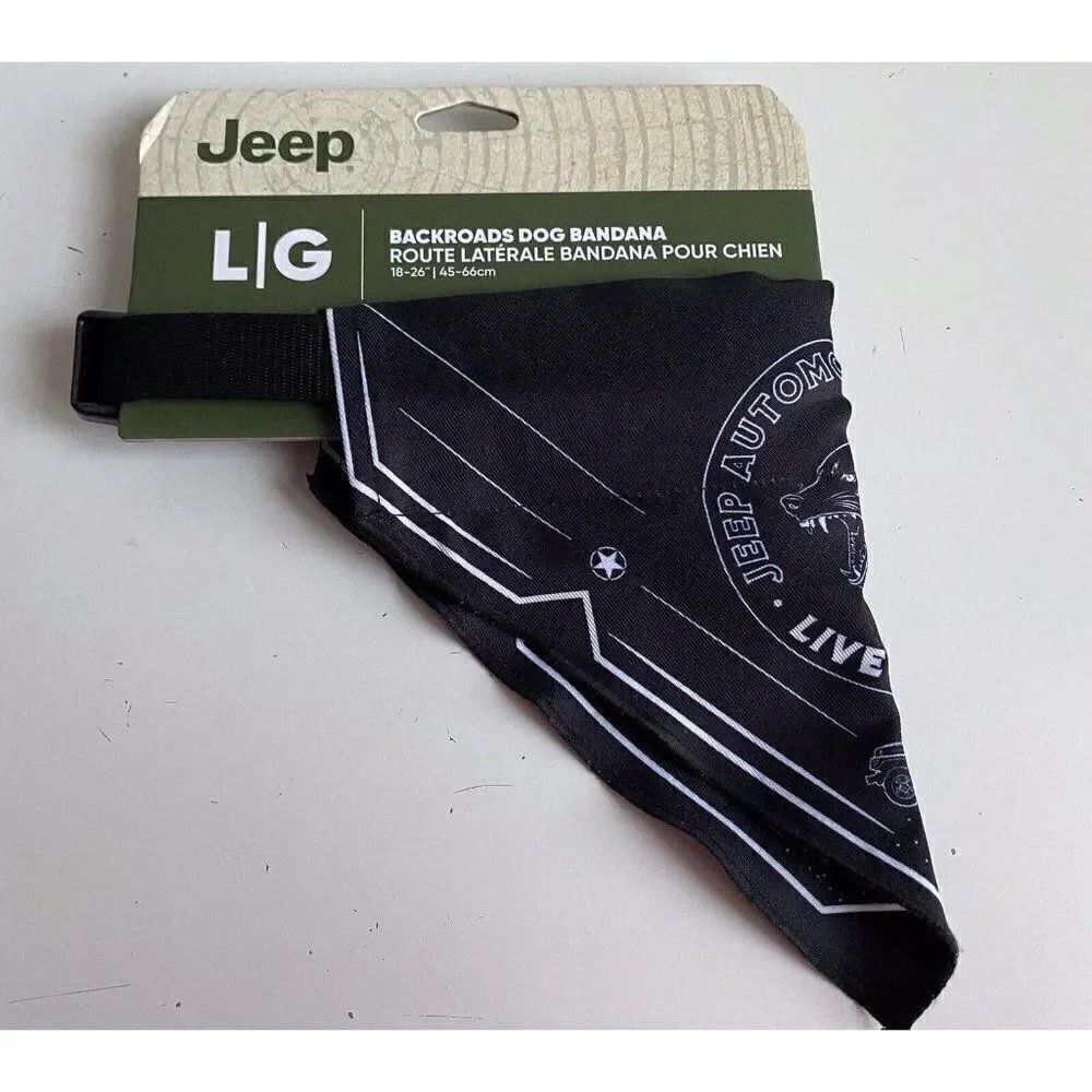 Jeep Backroads Mountains Bandana Dog Collar Black Large Dog 18-26” NEW